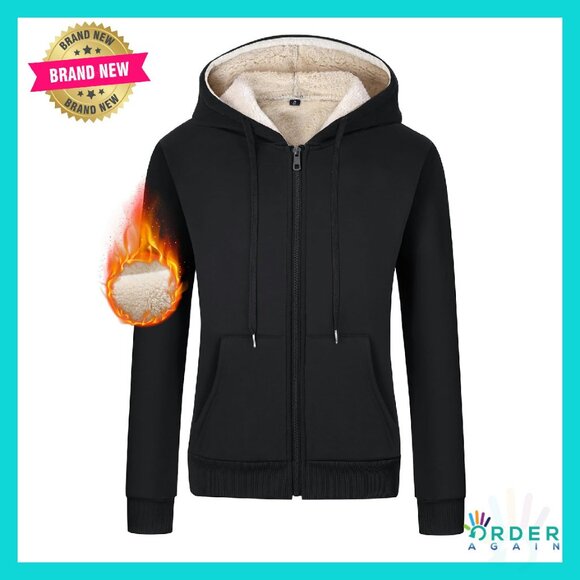 Sherpa Lined Hooded Zip Up Fleece Jacket Cozy Winter Warm Oversized Chic